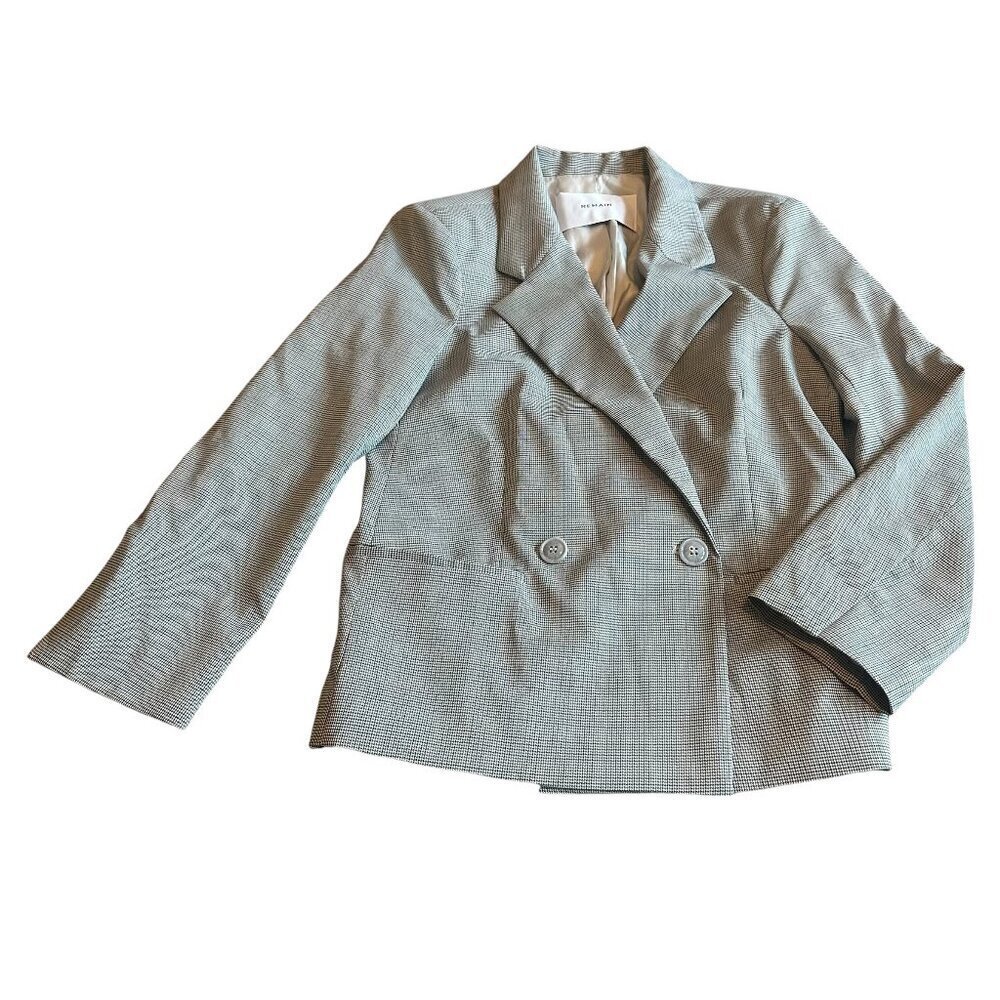 Remain Grey Plaid Check Button-Down Blazer Jacket Boxy Oversized Size 8 Women's